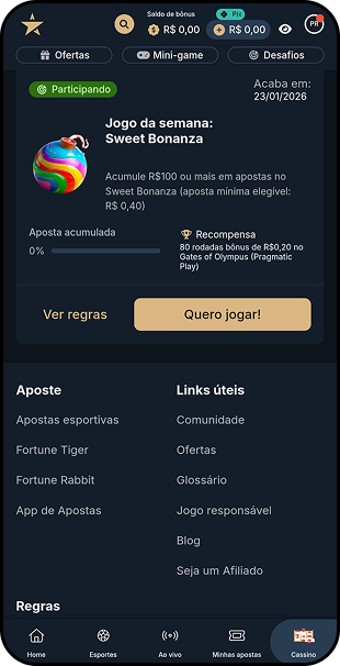 Promoção Jogo da Semana EstrelaBet no Sweet Bonanza com recompensa de 80 rodadas bônus no Gates of Olympus