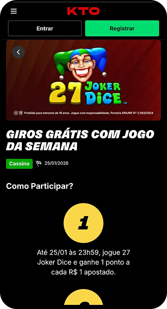 Promoção Giros Grátis com Jogo da Semana KTO para o slot 27 Joker Dice 