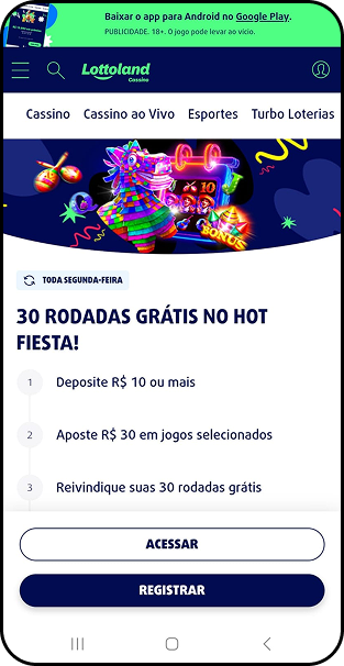 Promoção Lottoland com 30 rodadas grátis no jogo Hot Fiesta para depósitos a partir de 10 reais toda segunda-feira
