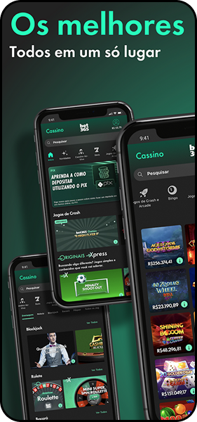 Aplicativo de cassino bet365 exibindo jogos de crash, roleta e slots em smartphones