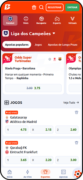 Liga dos Campeões na Betano com odds super turbinadas, apostas populares e partidas ao vivo