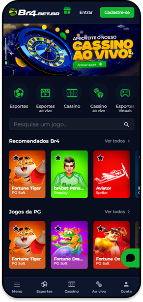 Cassino ao vivo Br4bet com jogos recomendados Fortune Tiger, Mr Bravo e Aviator