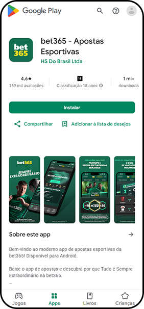 Play Store com o app da bet365 para instalação em dispositivos Android