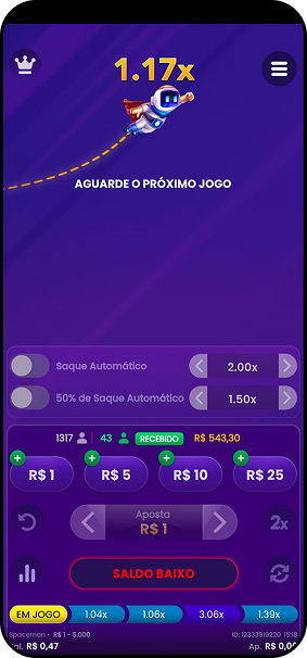 Jogo de crash Spaceman com astronauta voando e multiplicador de aposta crescente na tela
