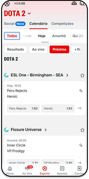 Próximos jogos e odds de para apostar em Dota 2 na Superbet