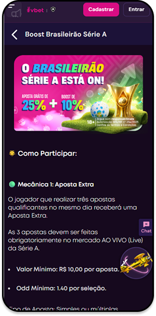 Promoção de Boost Brasileirão na Série A com aposta grátis e aumento de ganhos