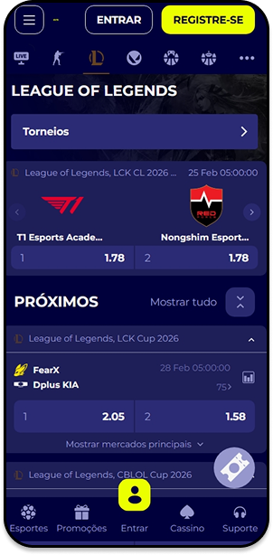 Mercados de Vencedor para apostar em League of Legends na Alfabet
