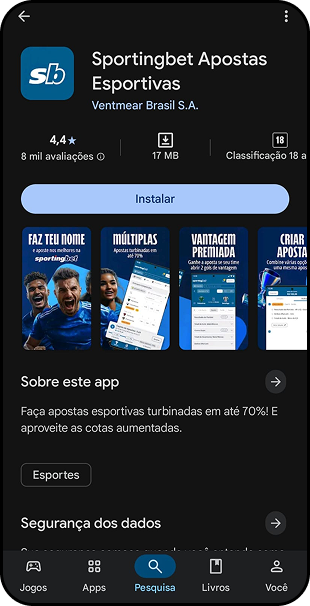 Aplicativo da sportingbet disponível para baixar na Google Play Store