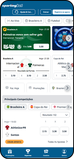 Big odds nas Sportingbet para o jogo entre Palmeiras e Internacional