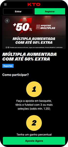 Múltiplas com 50% extra na casa de apostas KTO