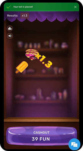 Jogo Ninja Crash apresentando multiplicador 1.3 com e um valor
definido para cash out
