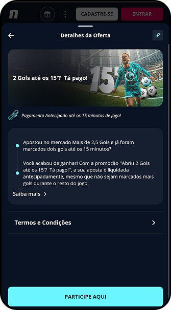 Casa de apostas Novibet com a sua promoção de pagamento antecipado.
