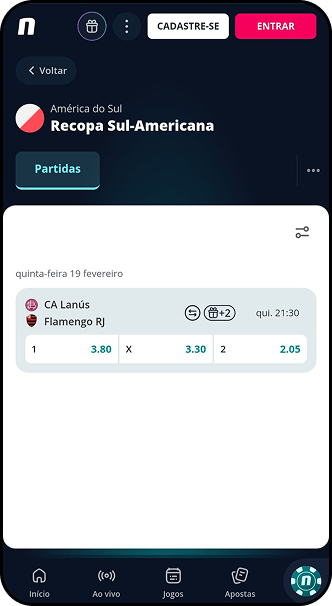 Odds na Novibet para Lanús e Flamengo na final da Recopa Sul-Americana