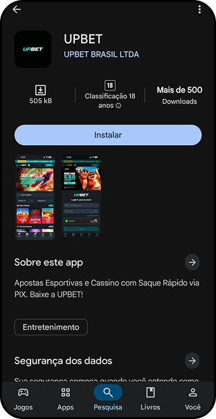 Upbet app disponível na Google Play Store