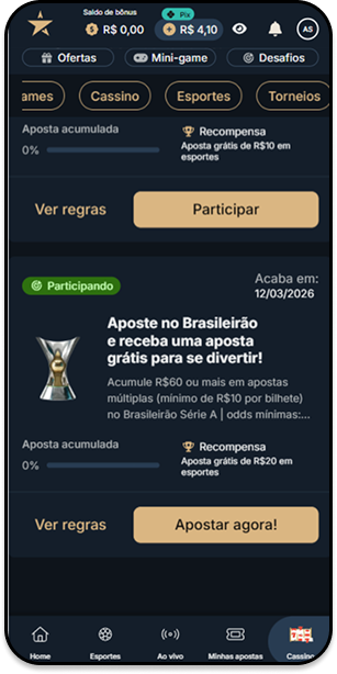 Promoção Aposte e Ganhe R$20 em aposta grátis na Estrela Bet