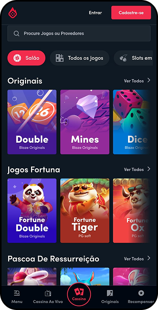 Cassino Blaze com jogos originais Double, Mines e Dice além da categoria Jogos Fortuna
