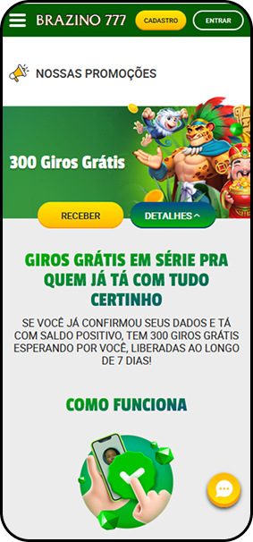 300 giros grátis liberados no cassino online Brazino777