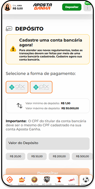 Depósitos via Pix na Aposta Ganha