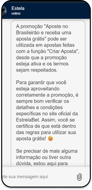 Chat Estrela Bet confirmando que são elegíveis apostas com bet builder