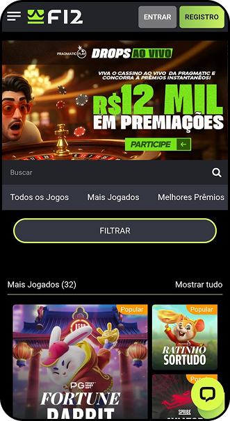 Promoção Drops ao Vivo na F12.Bet com R$12 mil em prêmios instantâneos em jogos da Pragmatic Play