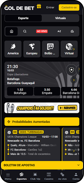 Gol de Bet apresentando odds turbinadas para mercados da Champions League