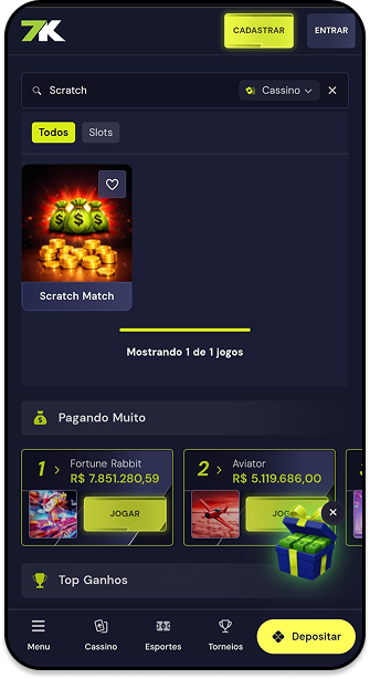 Jogo de raspadinha Scratch Match disponível no cassino da Bet7K