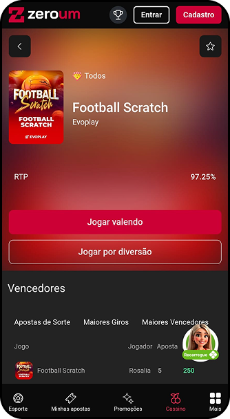 Jogo Football Scratch da Evoplay na Zeroum com RTP de 97,25% e opções para jogar valendo ou por diversão