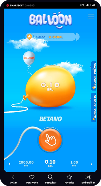Jogo Balloon na Betano com balão laranja e aposta mínima de R$0,10