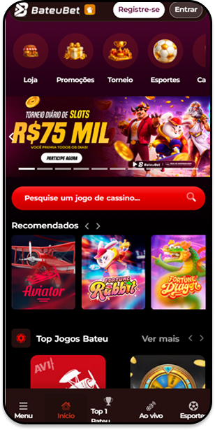 Cassino da Bateu.bet com torneio de slots e até R$75 em prêmios diários