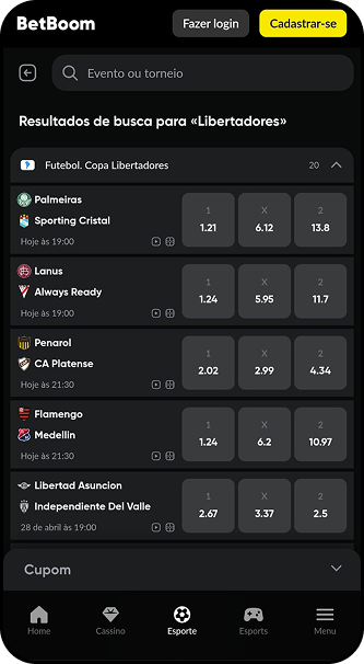 Apostas na Copa Libertadores na BetBoom com jogos de Palmeiras, Flamengo, Peñarol e outros clubes