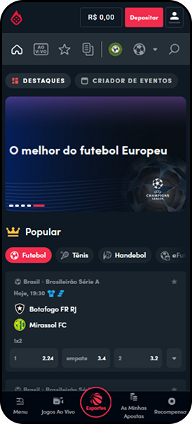 Apostas esportivas na Blaze com destaque para a Champions League e jogo do Brasileirão Série A entre Botafogo e Mirassol