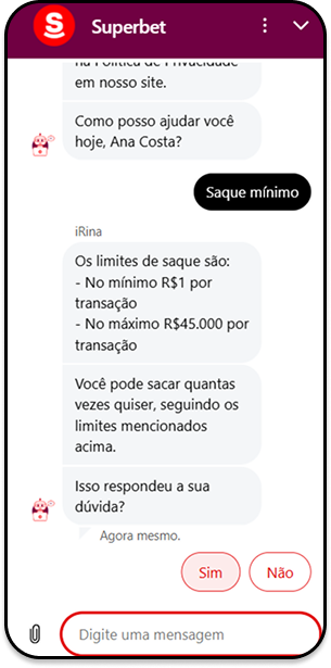Chat ao vivo do Superbet App