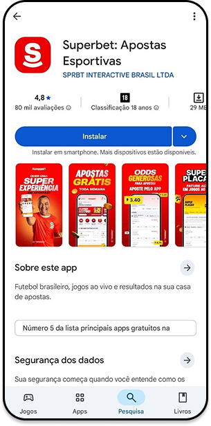 Superbet app para Android disponível na Google Play Store