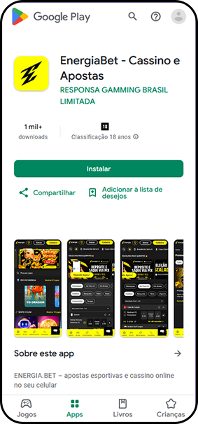App EnergiaBet na Google Play Store com cassino e apostas esportivas disponível para download