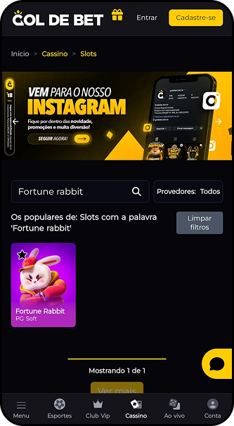 Jogo Fortune Rabbit da PG Soft disponível no cassino da Gol de Bet