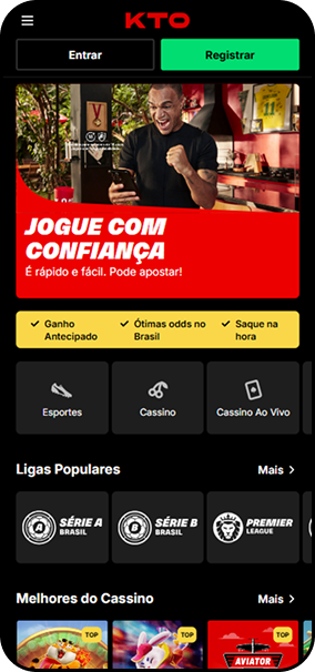 KTO com destaque para ganho antecipado, ligas populares como Série A e Premier League e melhores jogos do cassino
