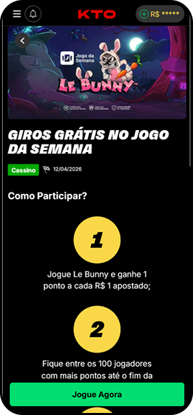Giros grátis no jogo da semana na KTO com instruções para participar