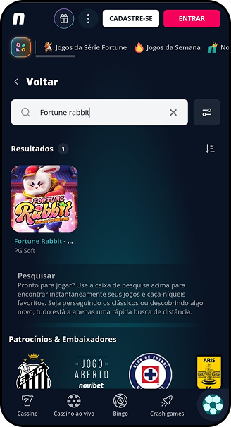 Jogo Fortune Rabbit da PG Soft disponível na Novibet