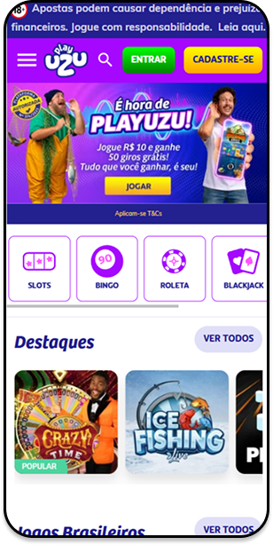 Captura de tela da PlayUZU com destaque para o Crazy Times e Ice Fishing