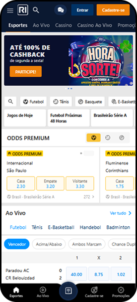 Apostas esportivas na Rivalo com odds premium para Internacional x São Paulo e Fluminense x Corinthians no Brasileirão