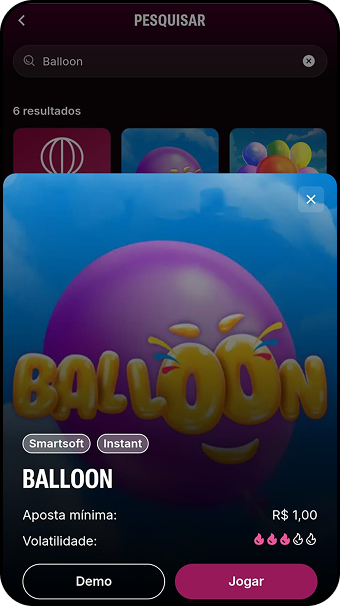 Jogo Balloon da Smartsoft na Superbet com aposta mínima de R$1,00 e volatilidade média