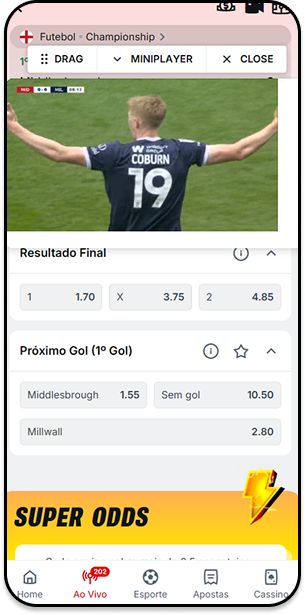 Transmissão ao vivo do Superbet app