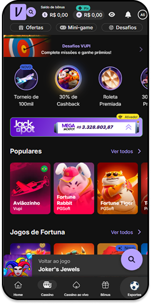 Cassino Vupi no site mobile