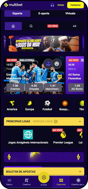Multibet com odds para NBA e Premier League e menu com opções de futebol e basquete
