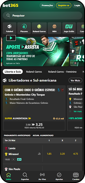 Casa de apostas bet365 com transmissão ao vivo para a Libertadores e mercados para a Sul-Americana