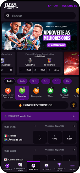 Apostas esportivas na Luva.bet com odds para a Copa do Mundo 2026, partidas de futebol ao vivo e promoção de odds da CONMEBOL Sul-Americana