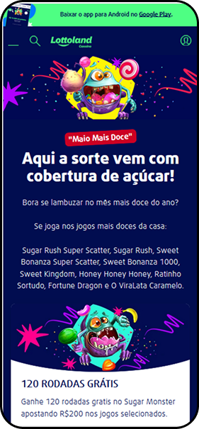 Oferta de rodadas grátis na Lottoland para o jogo Sugar Rush Monster