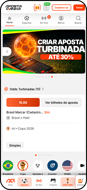 ApostaGanha com Odds Turbinadas de até 30% e mercado de Brasil marcar em Brasil x Haiti à odd 15.00