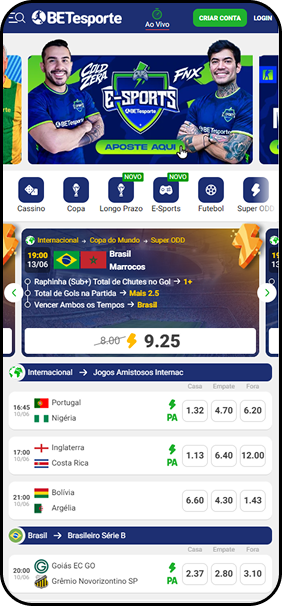 BETesporte com Super ODD para Brasil x Marrocos na Copa do Mundo 2026 à odd 9.25, combinando mercados de Raphinha, chutes e vitória do Brasil