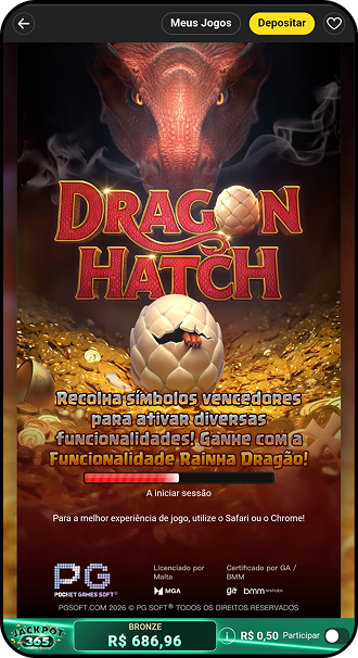 Dragon Hatch da PG Soft carregando na bet365 com funcionalidade Rainha Dragão
